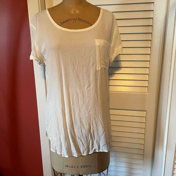 GAP | semi sheer white pullover short sleeve high low pocket blouse S - Picture 2 of 8